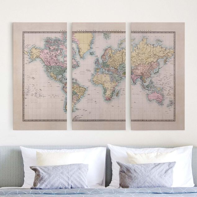 Quadri su tela componibili Mappa del mondo vintage del 1850