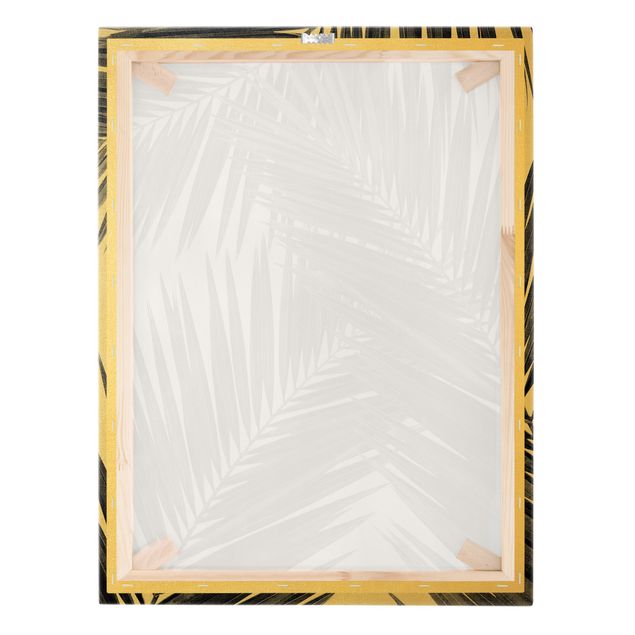 Quadro su tela oro - Scorcio tra foglie di palme in bianco e nero