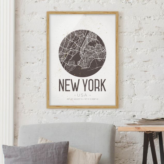 Quadro New york Mappa di New York - Retrò