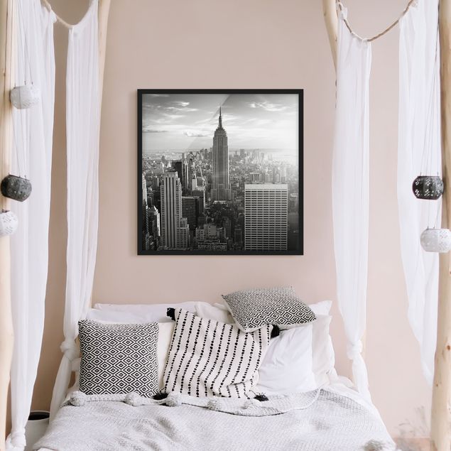 Quadri con cornice in bianco e nero Skyline di Manhattan
