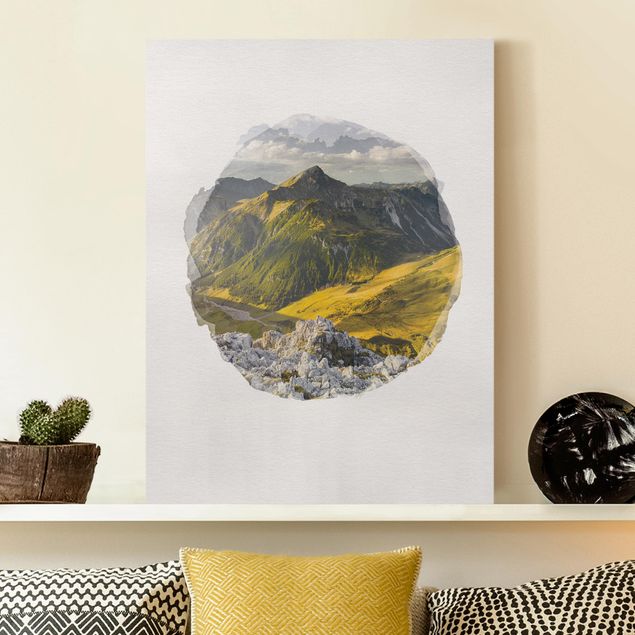 Quadri su tela con montagne Acquerelli - Montagne e vallate delle Alpi della Lechtal in Tirol