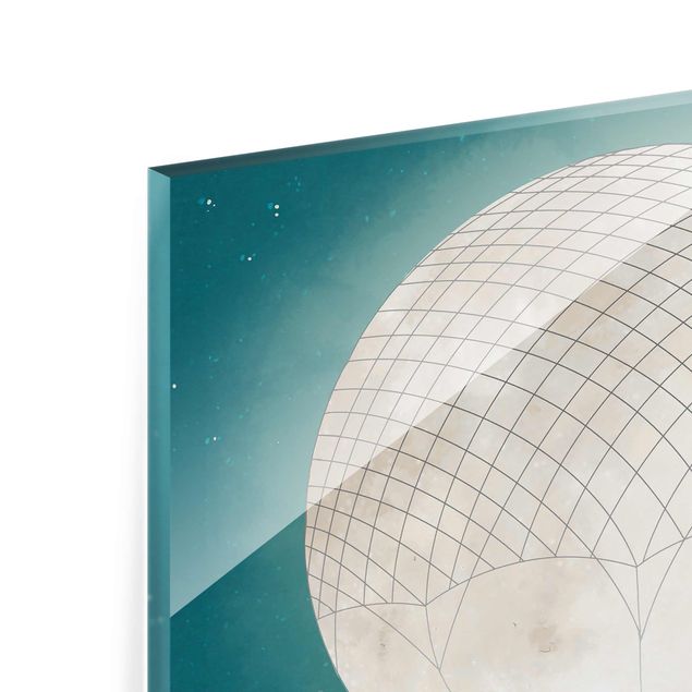 Quadri Illustrazione - Conigli e luna come mongolfiera cielo stellato