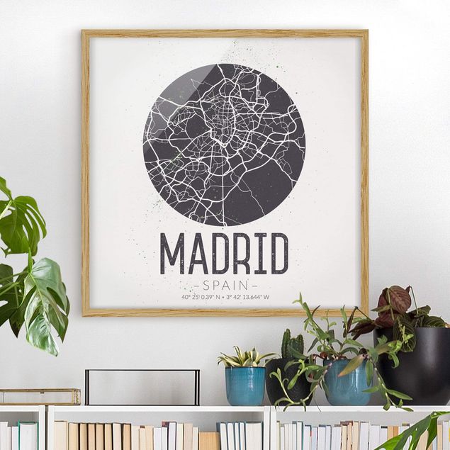 Quadri con cornice architettura e skylines  Mappa di Madrid - Retrò