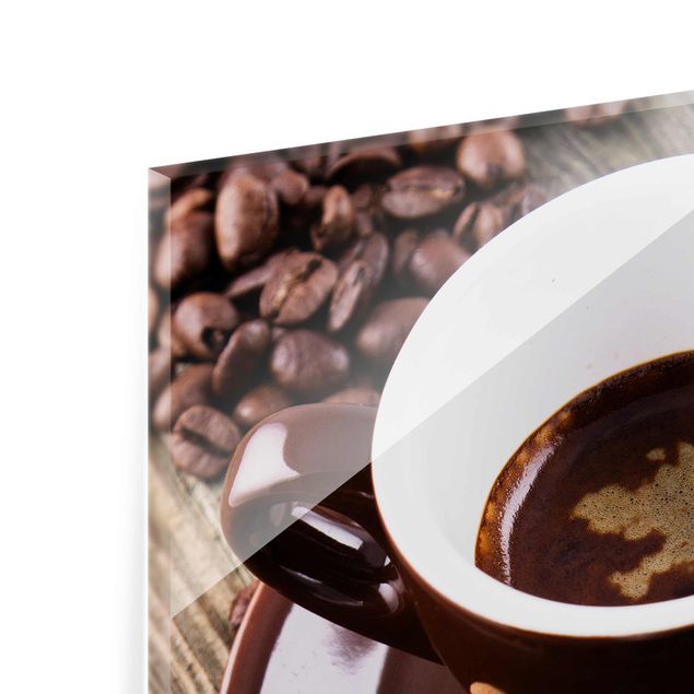 Glas Magnetboard Tazze da caffè con chicchi di caffè