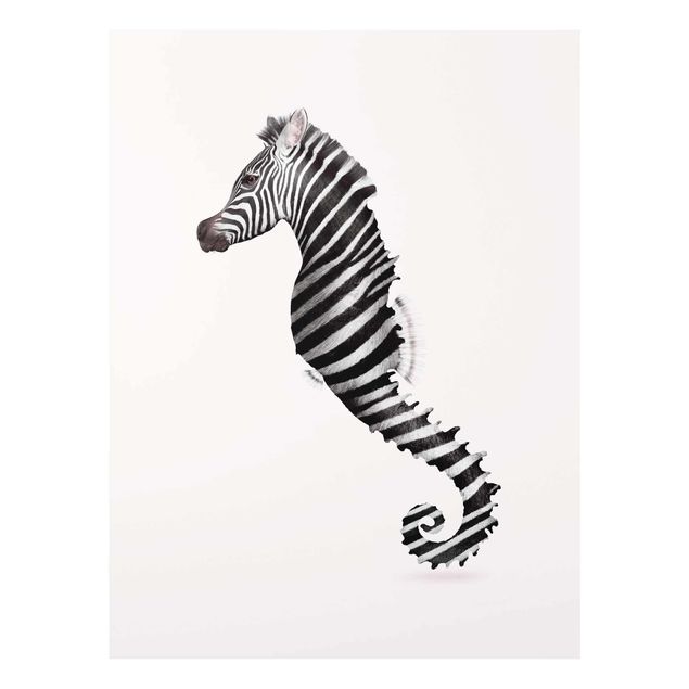 Quadri in vetro in bianco e nero cavalluccio marino con strisce zebrate