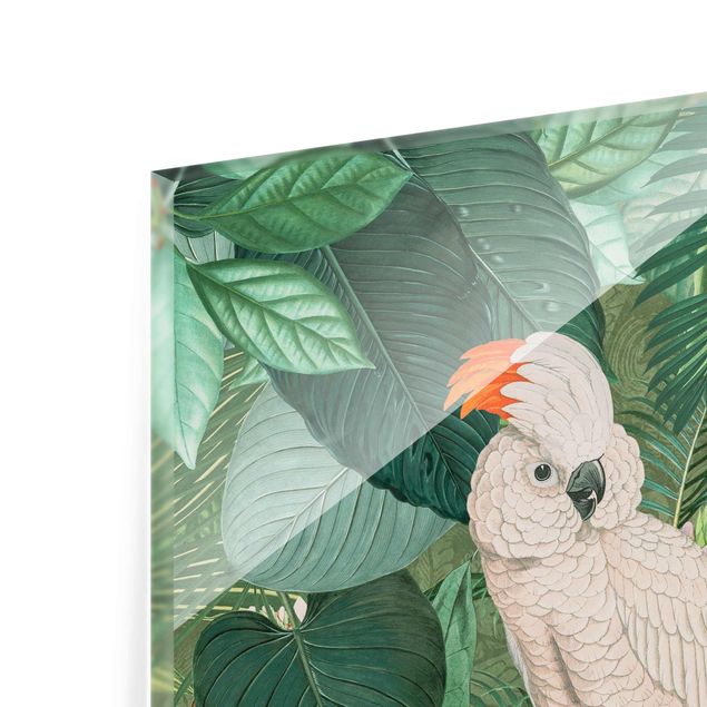 Magnettafel Glas Collage vintage - Cacatua e colibrì