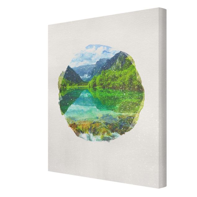 Stampe su tela paesaggio Acquerelli - Lago di montagna con riflessi d'acqua