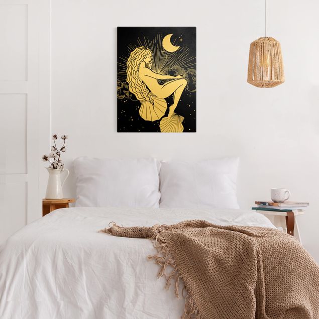 Quadro su tela oro - Illustrazione sognando il mare nella notte