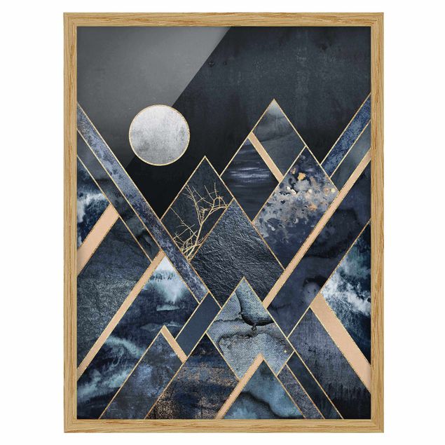 Riproduzione quadri famosi Luna d'oro Montagne nere astratte