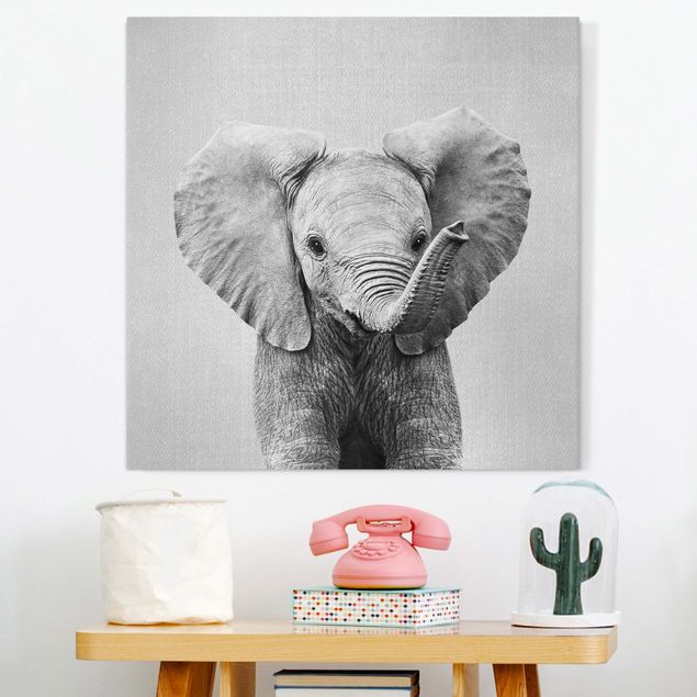 Quadri su tela con elefanti Elefantino Elsa Bianco e Nero