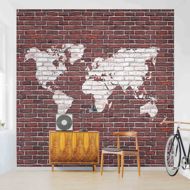 Carte da parati effetto pietra Mappa del mondo in mattoni