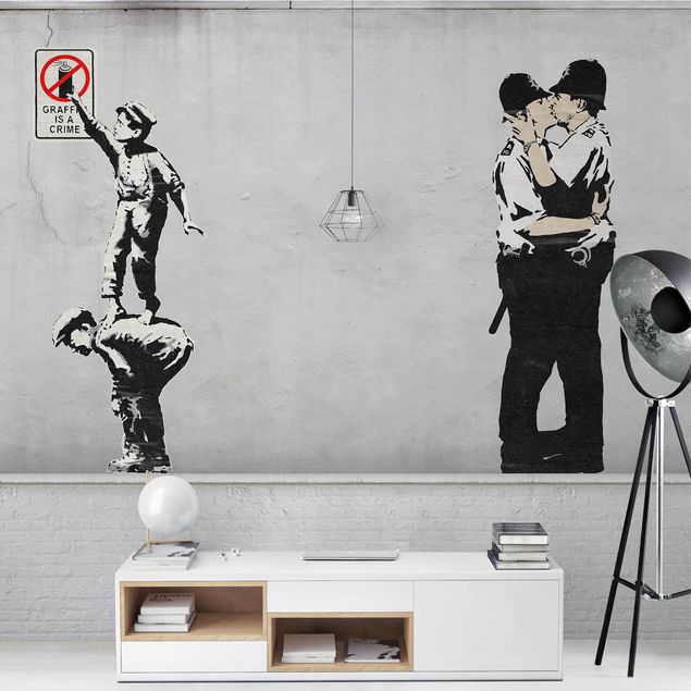 Carta da parati adesiva Graffiti Is A Crime and Cops - Brandalised ft. Graffiti by Banksy