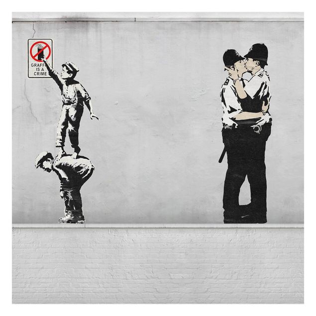 Carta da parati bianca e nera  Graffiti Is A Crime and Cops - Brandalised ft. Graffiti by Banksy