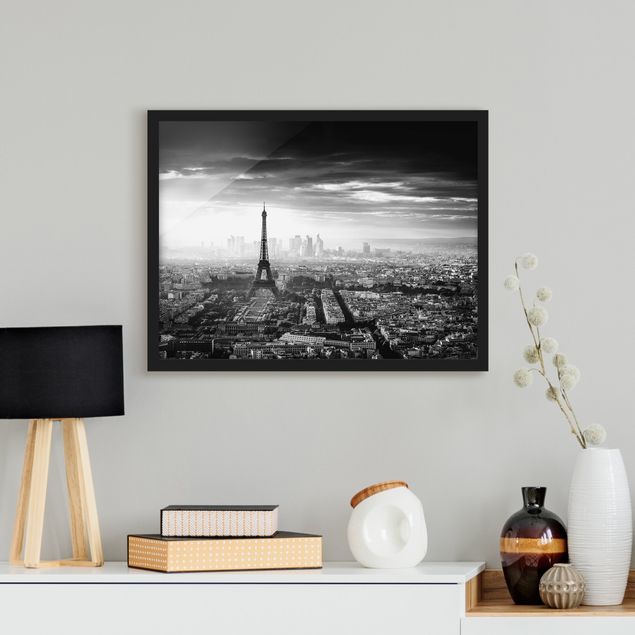 Quadri con cornice in bianco e nero La Torre Eiffel dall'alto in bianco e nero
