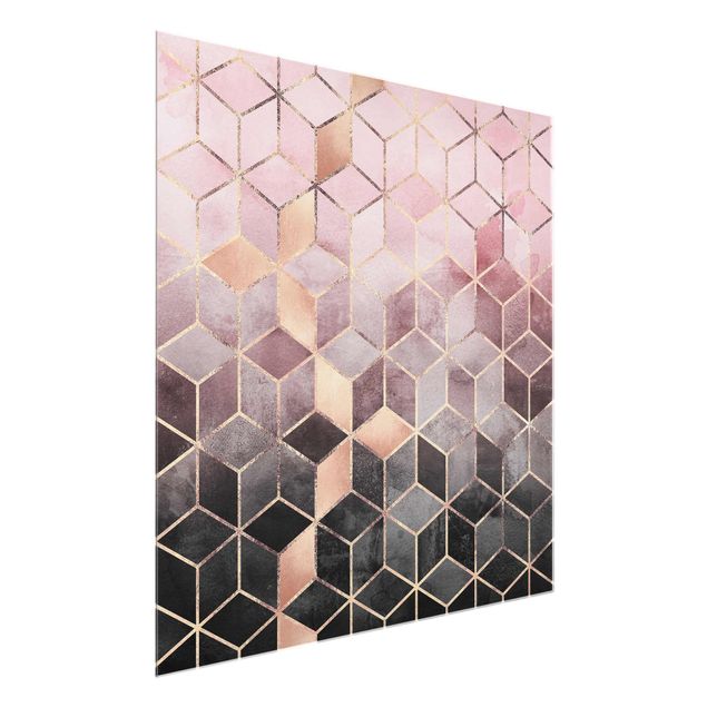 Quadri in vetro astratti Geometria dorata rosa-grigio