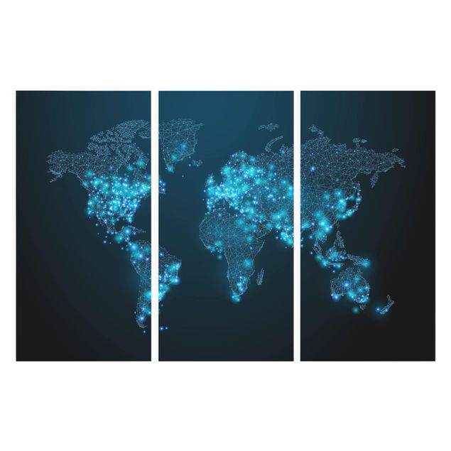 Quadro moderno blu Mondo connesso - Mappa del mondo