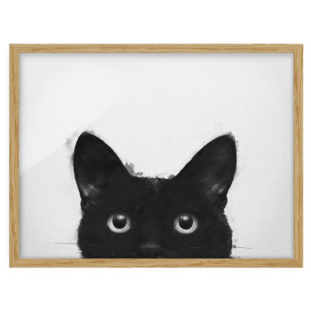 Quadro moderno Illustrazione - Gatto nero su pittura bianca