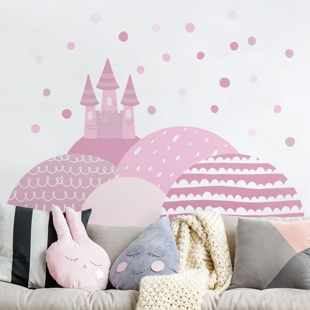 Adesivo murale - Castello di montagne rosa pastello rosa