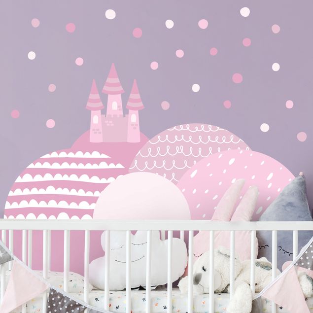 Stickers murali principesse Montagne castello rosa pastello