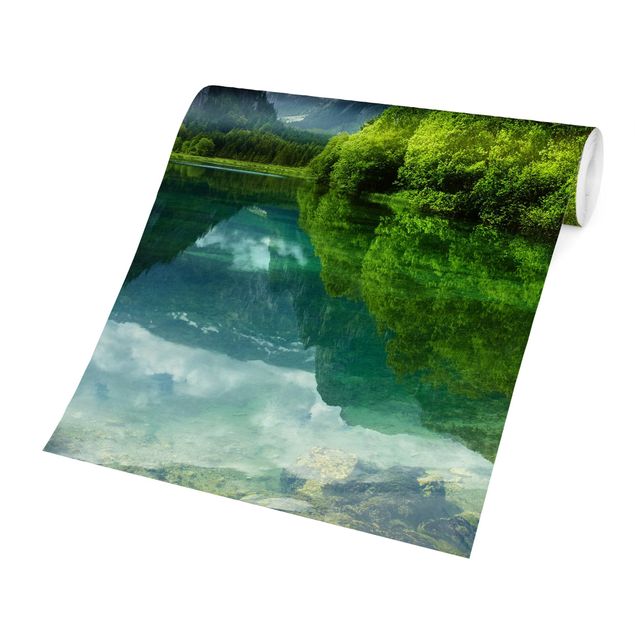 Carte da parati cielo Lago di montagna con riflessi d'acqua