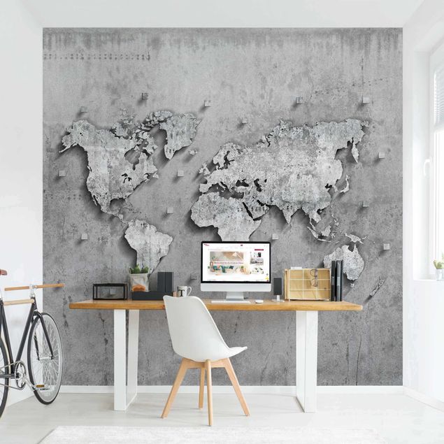 Carta da parati adesiva Mappa del mondo in cemento