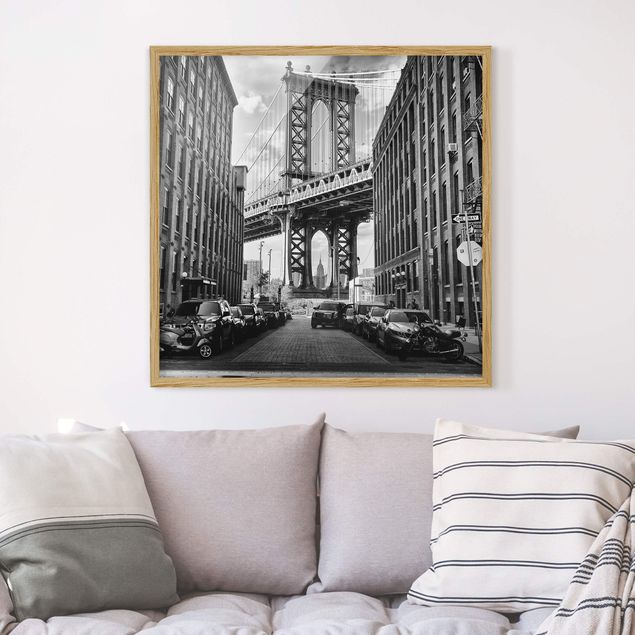 Quadri con cornice con architettura e skylines Ponte di Manhattan in America