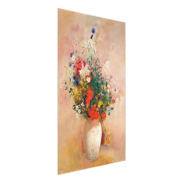 Stile artistico Odilon Redon - Vaso con fiori (sfondo rosato)