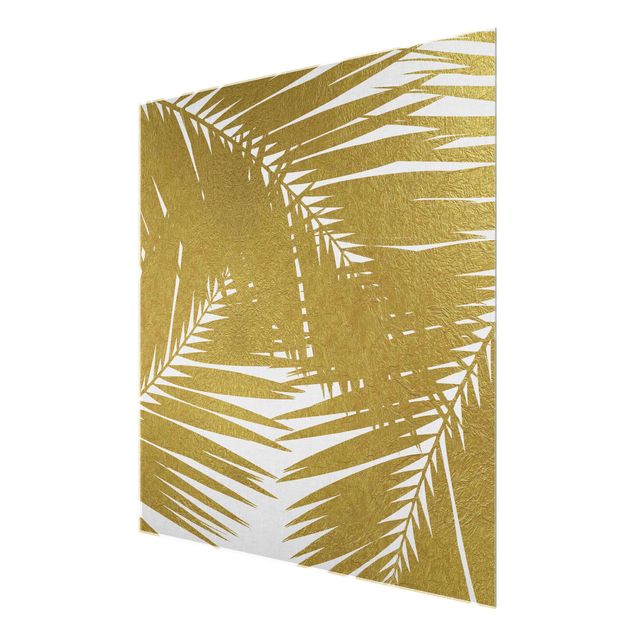 Magnettafel Glas Vista attraverso le foglie di palma dorate