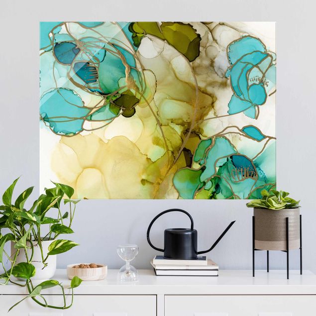 Quadri in vetro astratti Sfaccettature di fiori in acquerello