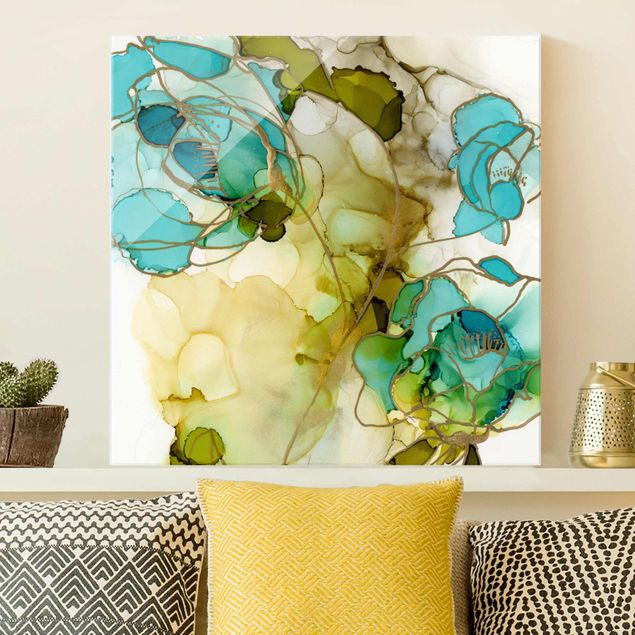 Quadri in vetro astratti Sfaccettature di fiori in acquerello