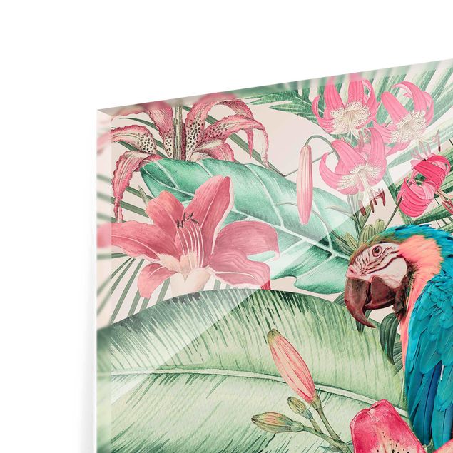 Glas Magnettafel Paradiso floreale pappagallo tropicale