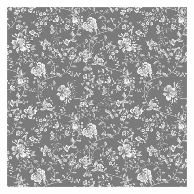 Carte da parati grigie Viticci di fiori su grigio
