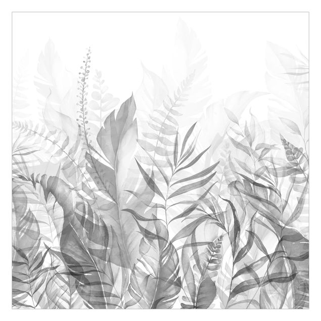 Carta da parati Botanica - Foglie tropicali grigio