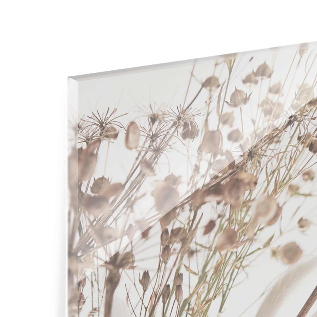 Quadro in vetro - Bouquet di erba ornamentale e fiori
