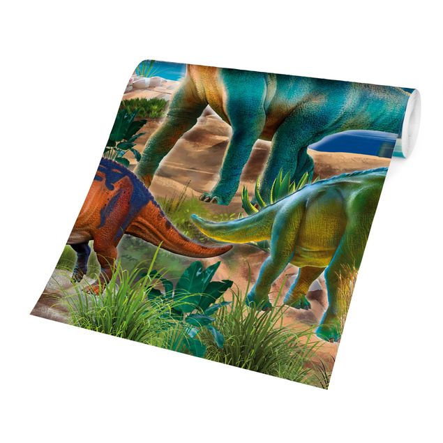 Carta da parati animali Brachiosauro e Triceratopo