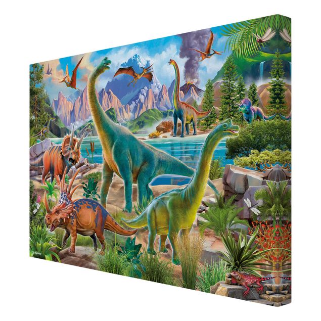 Quadri moderni colorati Brachiosauro e Triceratopo