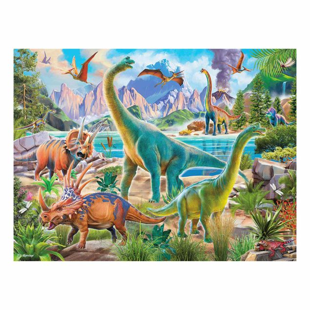 Quadri con animali Brachiosauro e Triceratopo