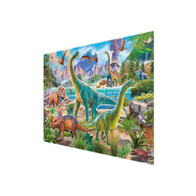 Quadro colorato Brachiosauro e Triceratopo