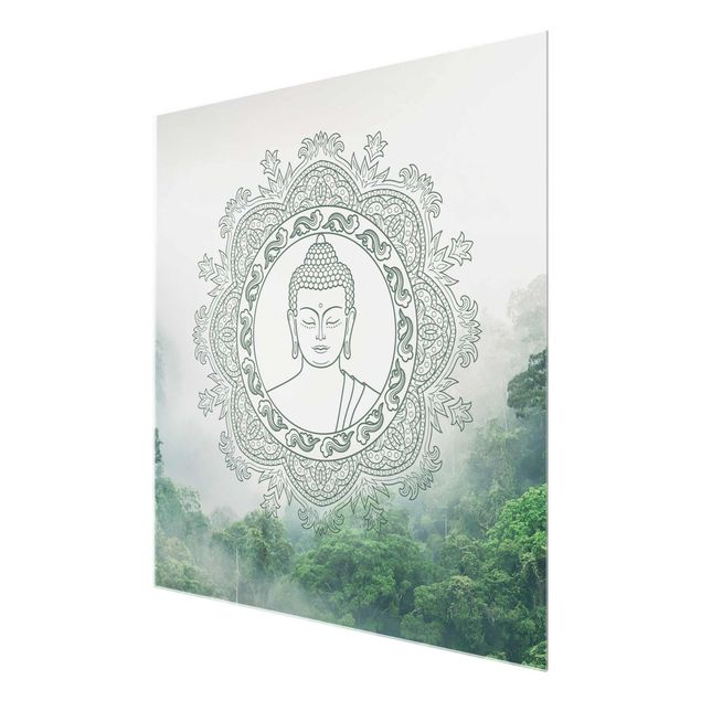 Quadri in vetro spirituali Mandala di Buddha nella nebbia