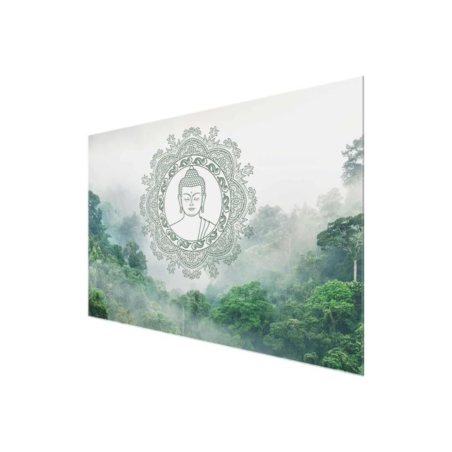 Quadri in vetro spirituali Mandala di Buddha nella nebbia