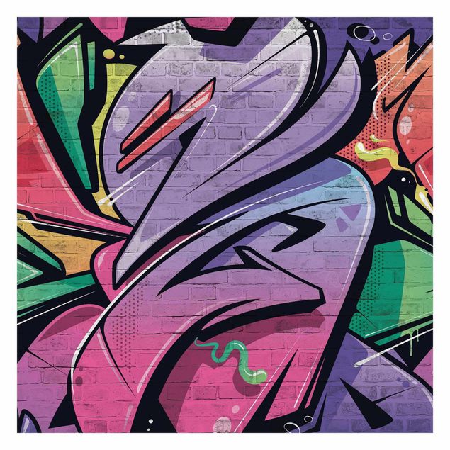 Carte da parati moderne Colourful Graffiti Brick Wall