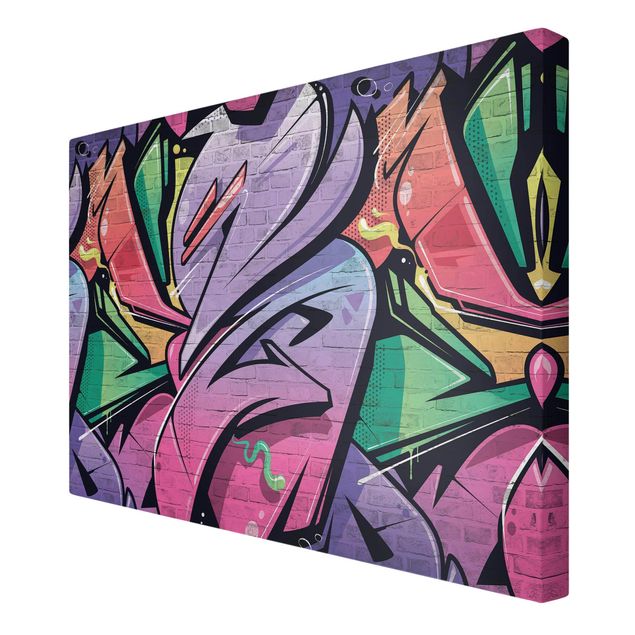 Stampe su tela Muro di mattoni con graffiti colorati