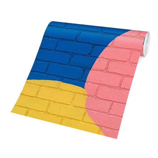 Carta da parati moderna Colourful Brick Wall In Blue And Pink