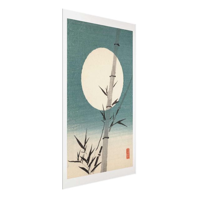 Quadro vintage Disegno giapponese Bambù e Luna
