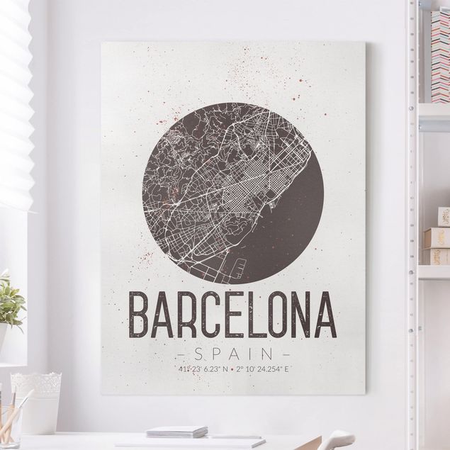 Quadro moderno Mappa della città di Barcellona - Retrò