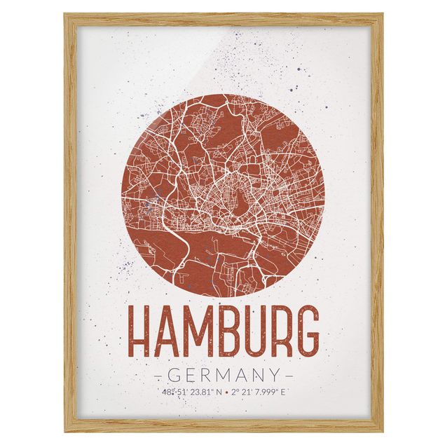 Quadri moderni rossi Mappa di Amburgo - Retrò