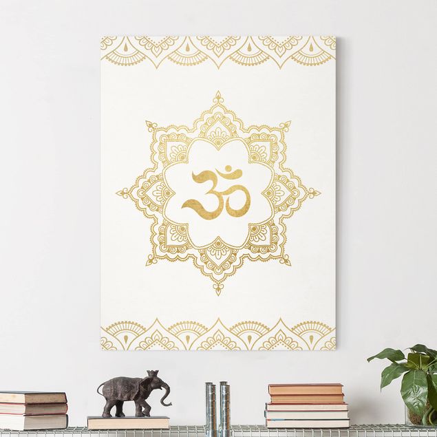 Quadri su tela con disegni Mandala OM Illustrazione Ornamentale Oro Bianco