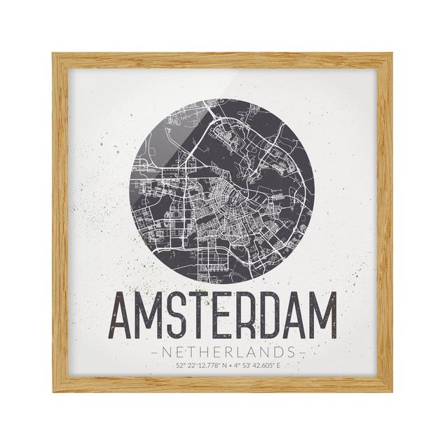 Quadri moderni grigi Mappa della città di Amsterdam - Retrò