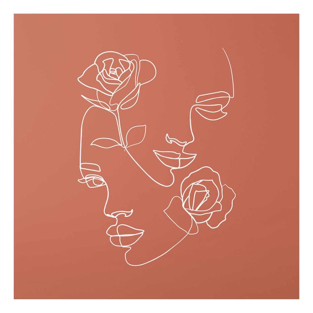 Quadri in vetro con fiori Line Art - Volti femminili Rose Rame