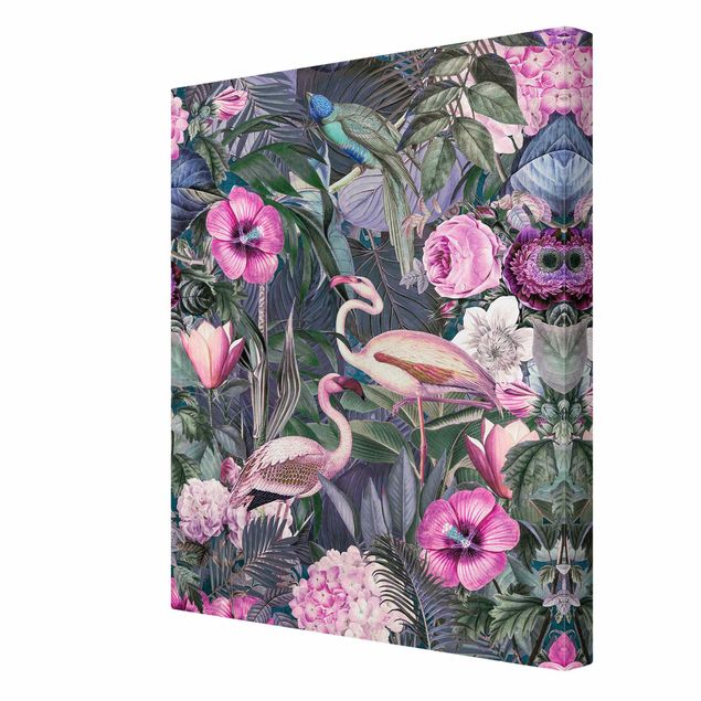 Riproduzione quadri famosi Collage colorato - Fenicotteri rosa nella giungla